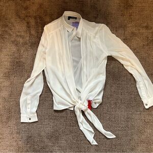 NEW Cream Sheer Tie-Front Shirt
